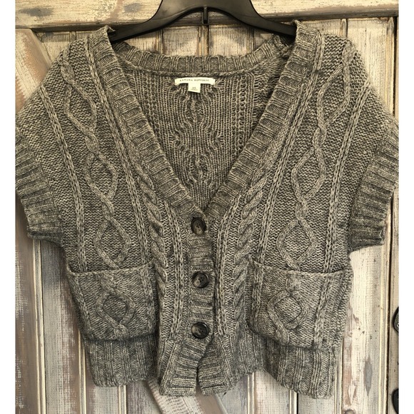 Alpaca Sweater Banana Republic Crop S/S Cardigan Cable Knit Gray Button XS Women - Picture 13 of 13